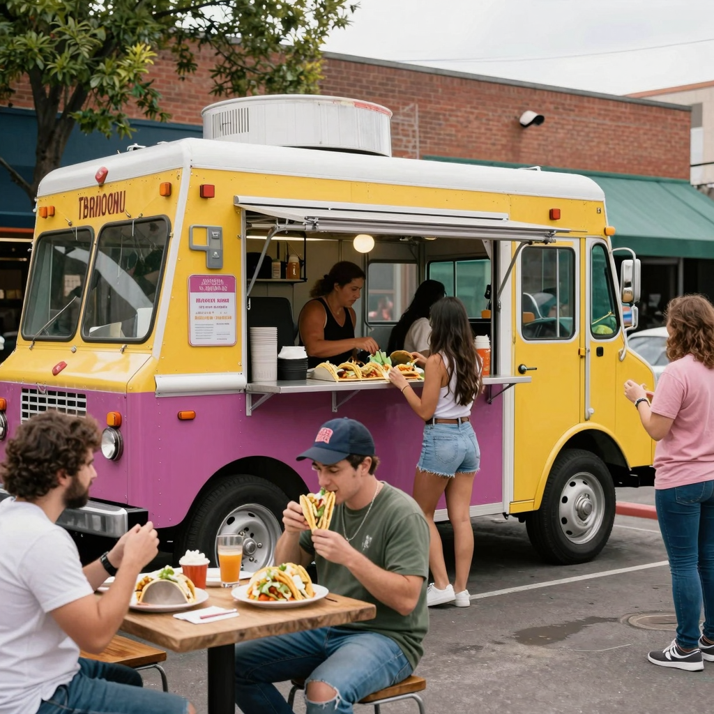 A lively taco truck party featuring Don Paco's offerings.
