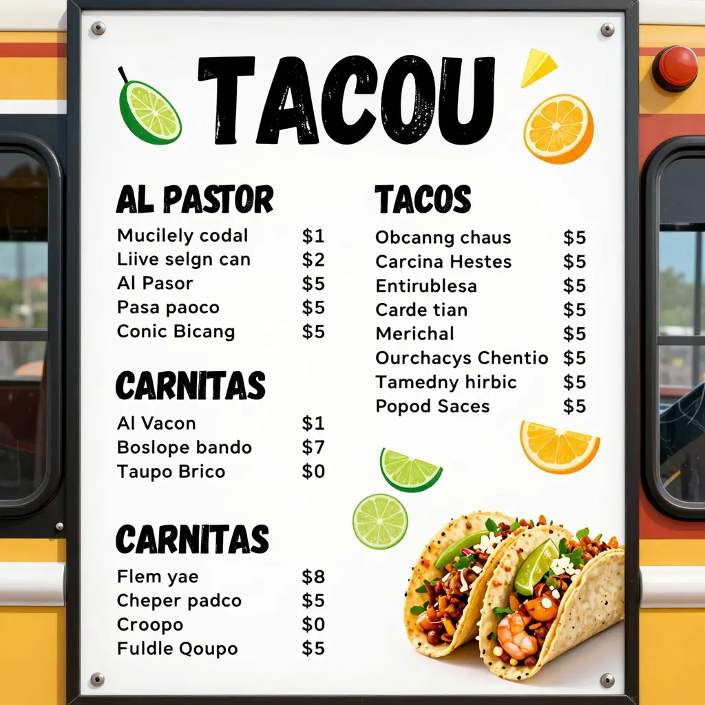 Tasty Taco Truck Menu