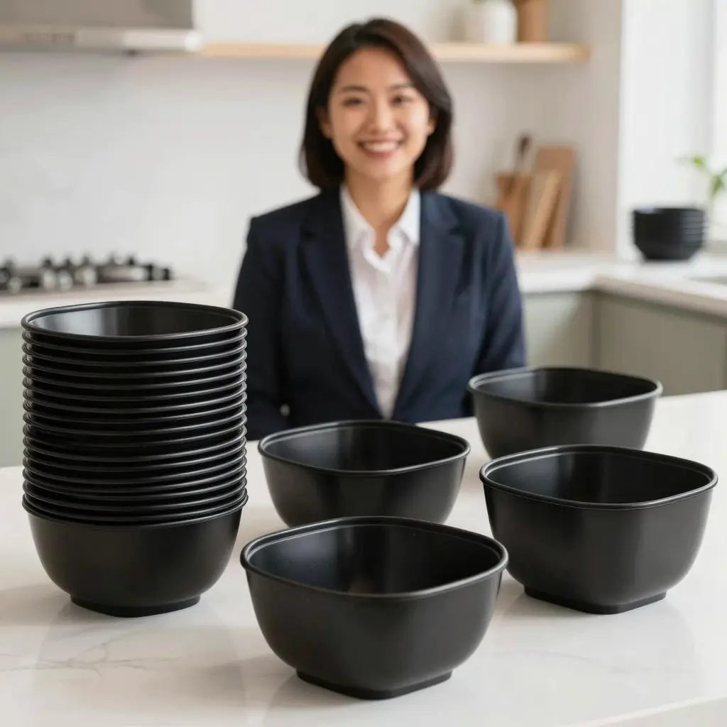 Black Square Disposable Soup Bowls