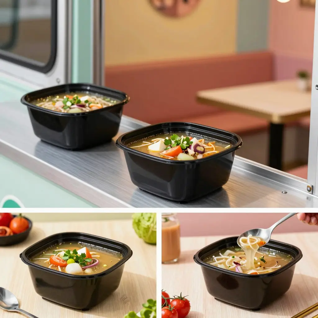 Black Square Disposable Soup Bowl