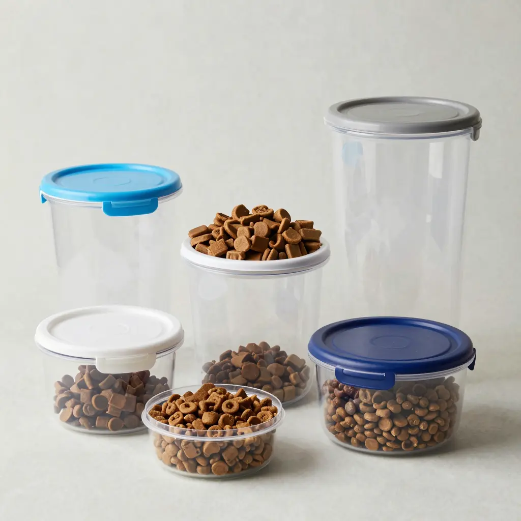 Various Plastic Dog Food Containers